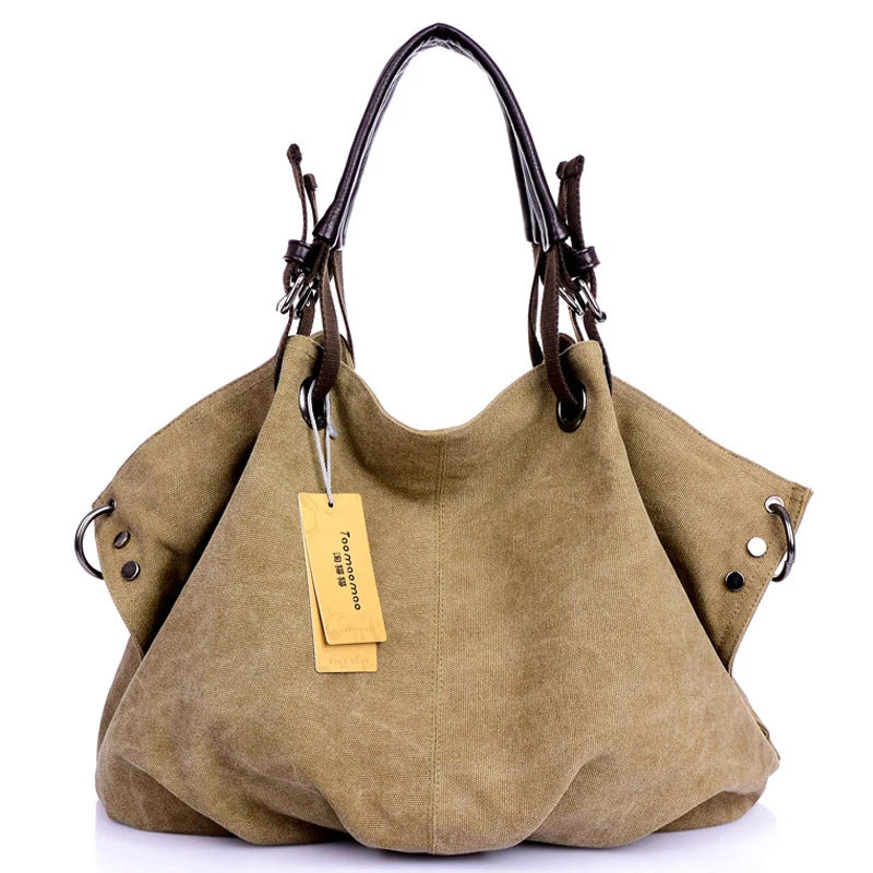 Damska Torebka Canvas – Shopper na Ramię i Crossbody z Regulowanym Paskiem