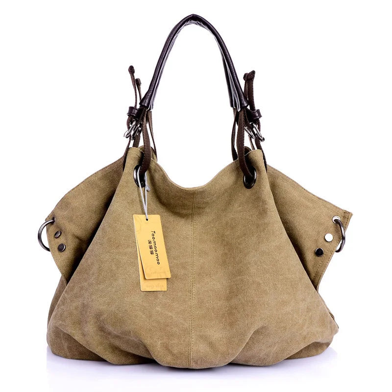 Damska Torebka Canvas – Shopper na Ramię i Crossbody z Regulowanym Paskiem