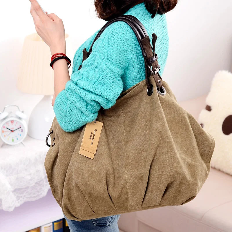 Damska Torebka Canvas – Shopper na Ramię i Crossbody z Regulowanym Paskiem