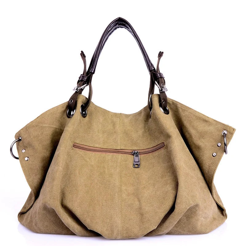 Damska Torebka Canvas – Shopper na Ramię i Crossbody z Regulowanym Paskiem
