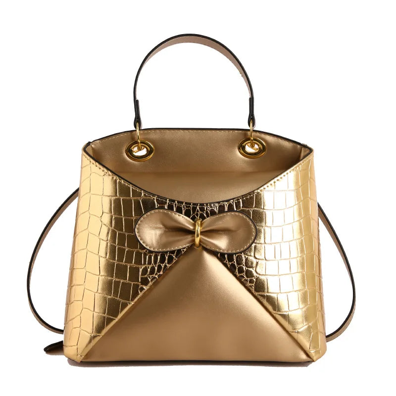Elegancka damska torebka z kokardą – shopper na ramię i crossbody z ekoskóry