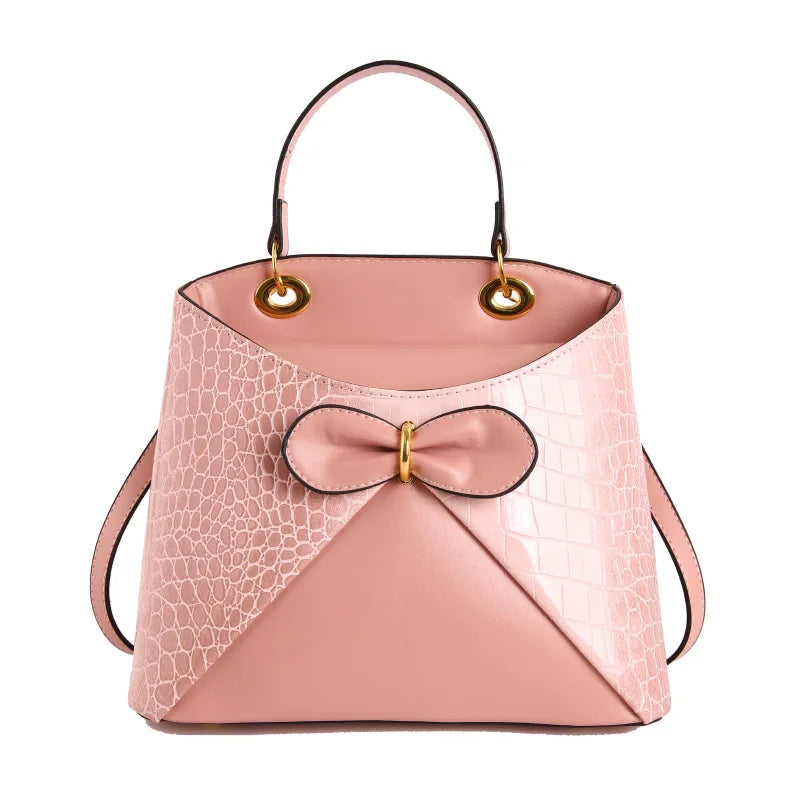 Elegancka damska torebka z kokardą – shopper na ramię i crossbody z ekoskóry