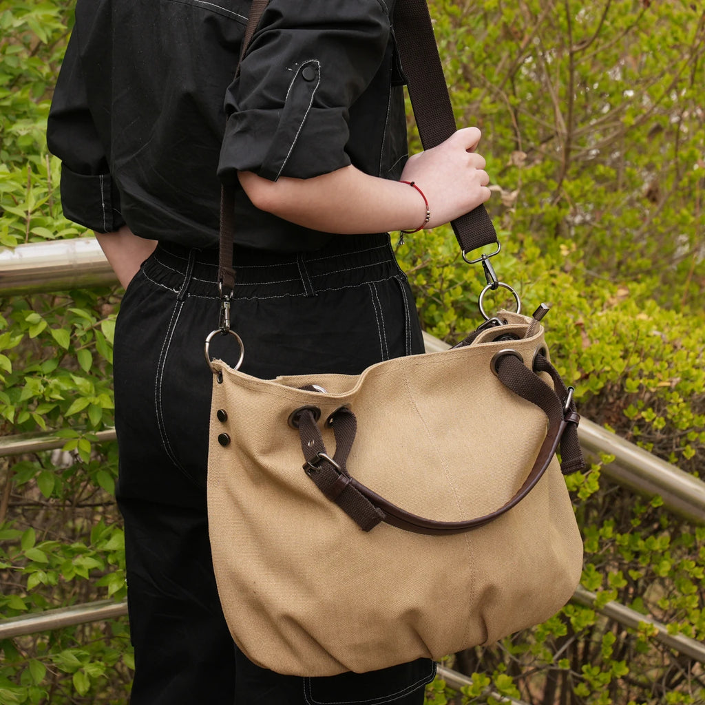 Damska Torebka Canvas – Shopper na Ramię i Crossbody z Regulowanym Paskiem