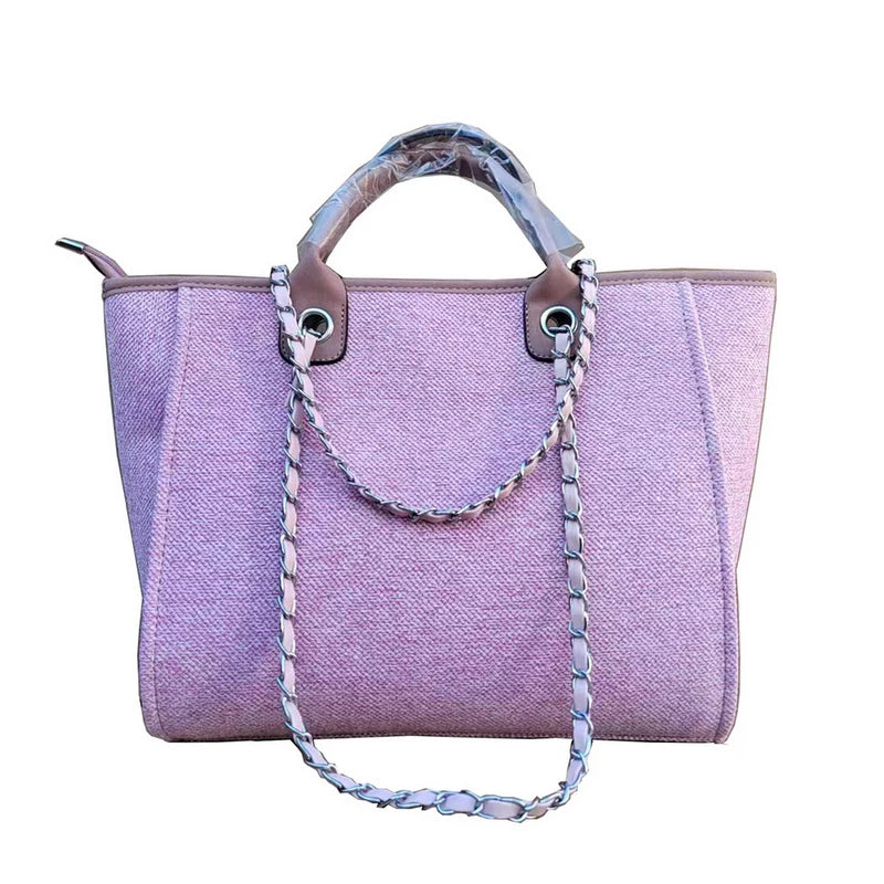 Duża Damska Torebka Canvas – Shopper na Ramię i Crossbody z Łańcuszkiem