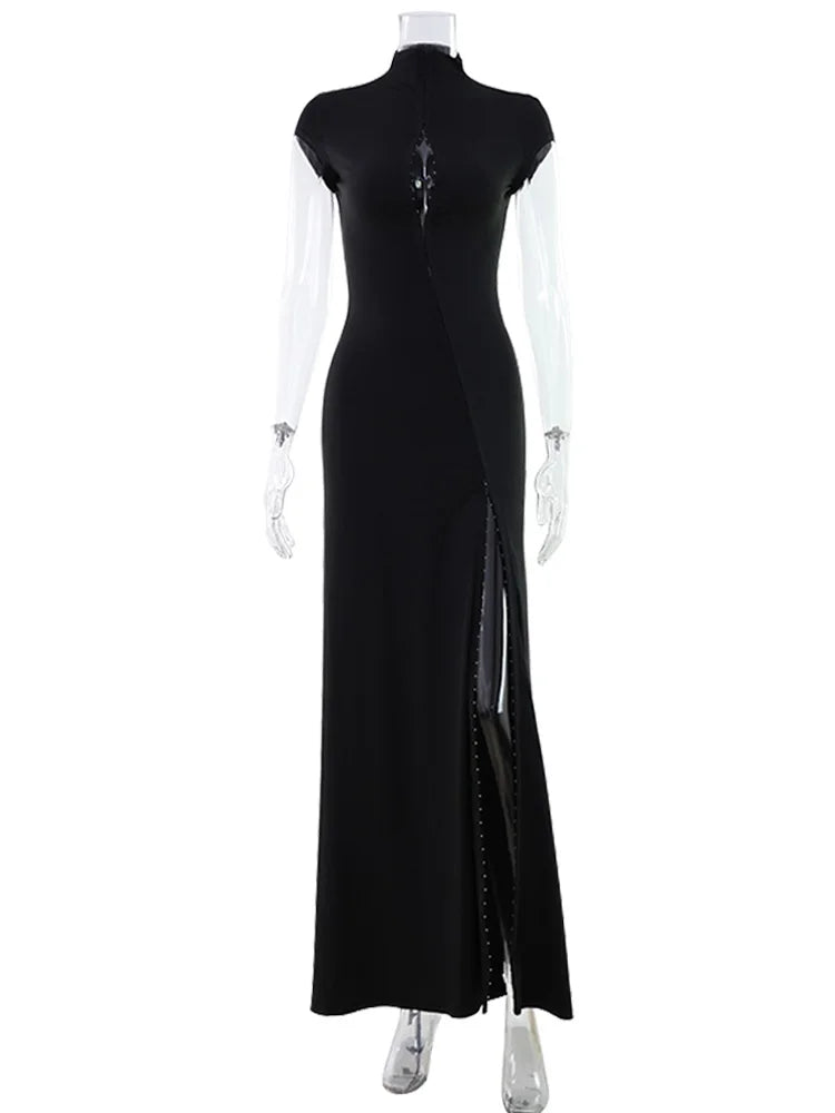 Elegancka Sukienka Maxi z Ozdobną Klamrą Bodycon