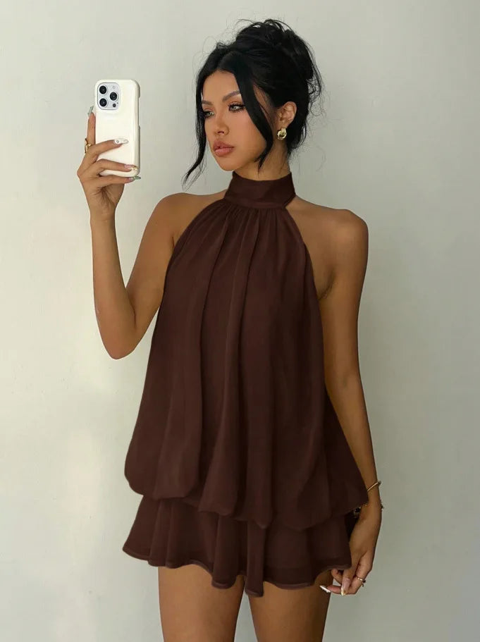Elegancka Sukienka Mini z Wiązaniem na Szyi i Odkrytymi Plecami