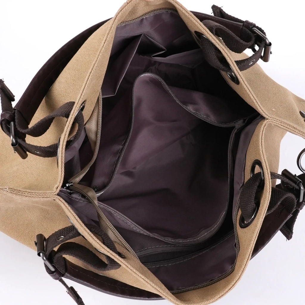 Damska Torebka Canvas – Shopper na Ramię i Crossbody z Regulowanym Paskiem