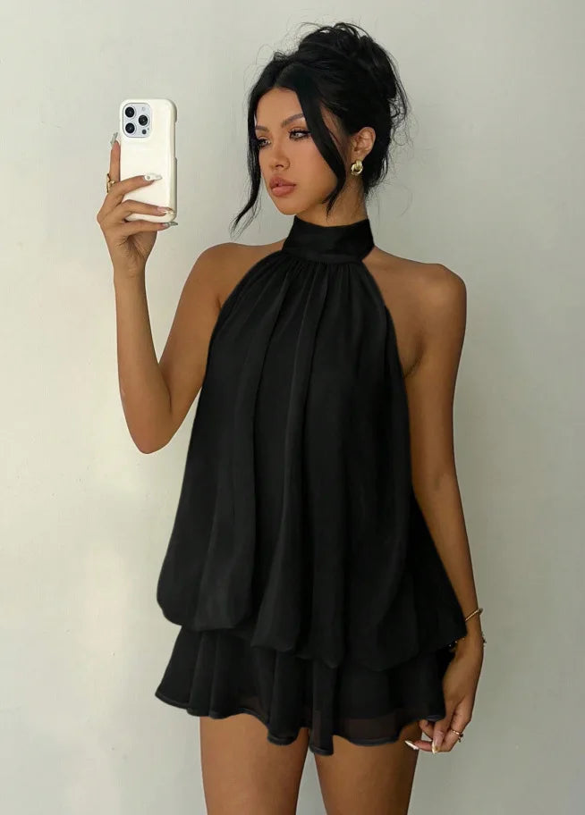 Elegancka Sukienka Mini z Wiązaniem na Szyi i Odkrytymi Plecami