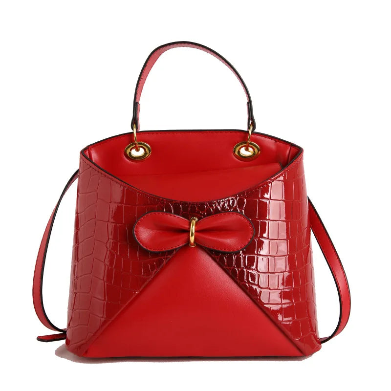 Elegancka damska torebka z kokardą – shopper na ramię i crossbody z ekoskóry