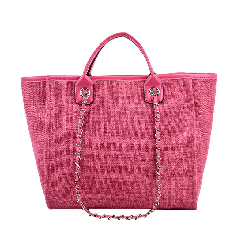 Duża Damska Torebka Canvas – Shopper na Ramię i Crossbody z Łańcuszkiem