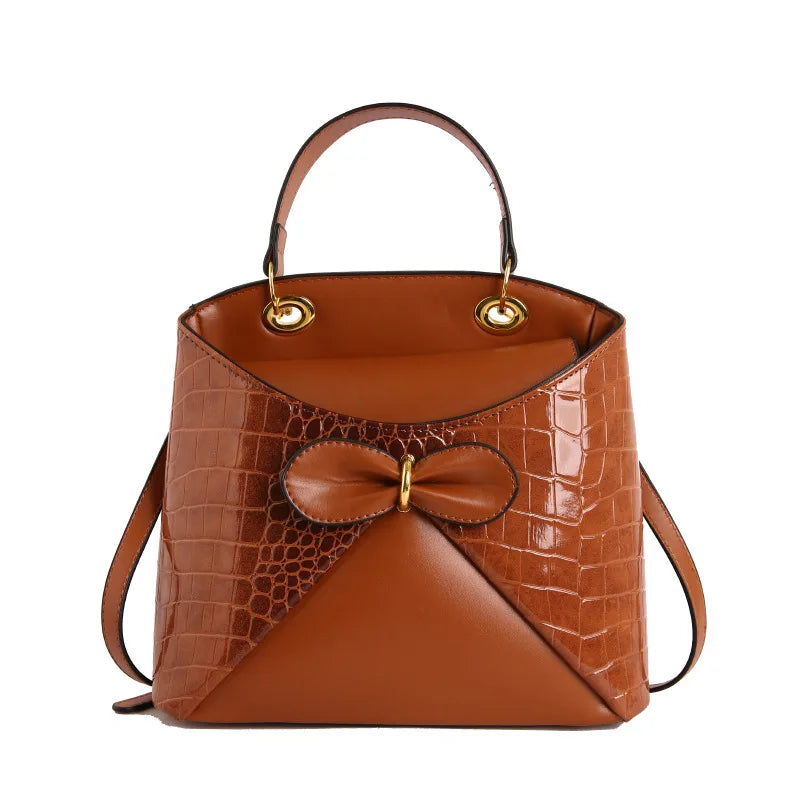 Elegancka damska torebka z kokardą – shopper na ramię i crossbody z ekoskóry