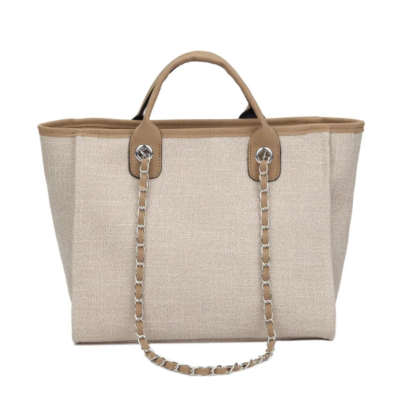 Duża Damska Torebka Canvas – Shopper na Ramię i Crossbody z Łańcuszkiem