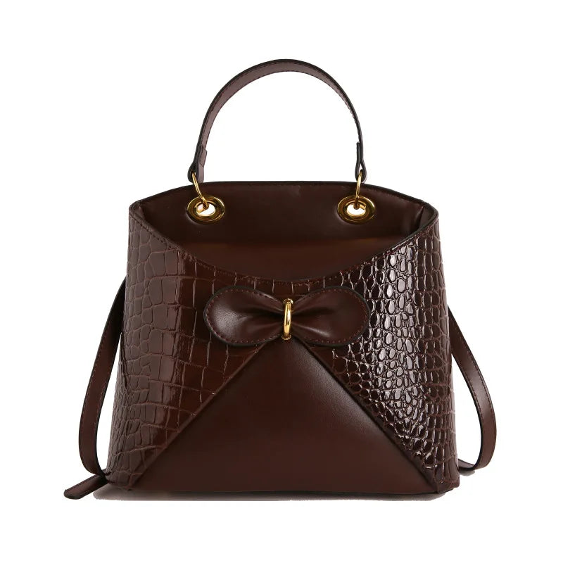 Elegancka damska torebka z kokardą – shopper na ramię i crossbody z ekoskóry