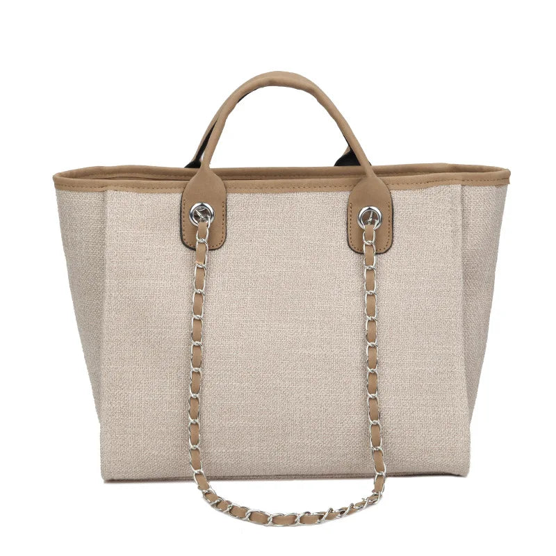 Duża Damska Torebka Canvas – Shopper na Ramię i Crossbody z Łańcuszkiem