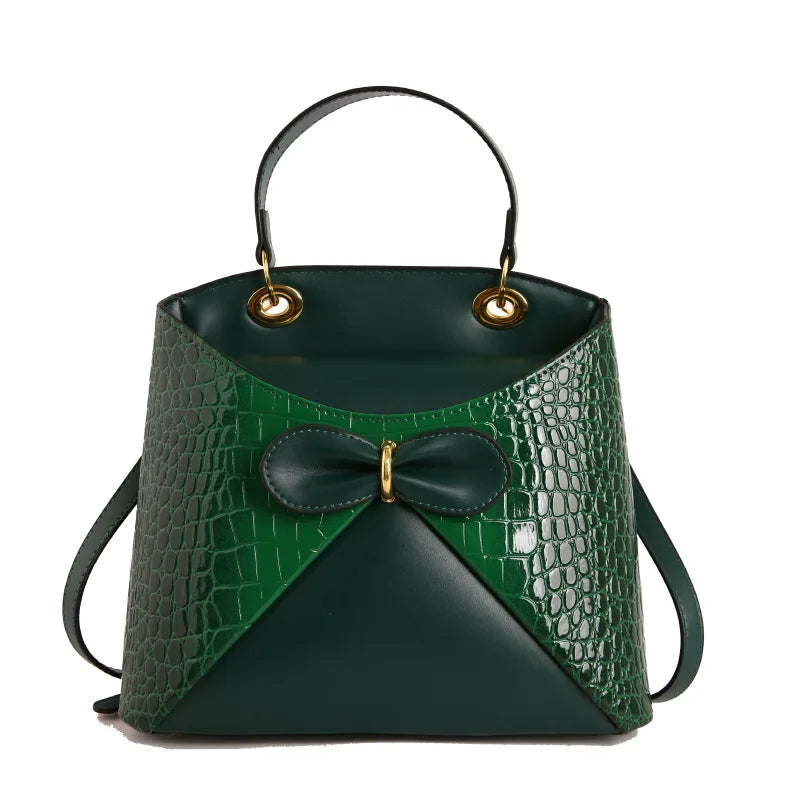 Elegancka damska torebka z kokardą – shopper na ramię i crossbody z ekoskóry