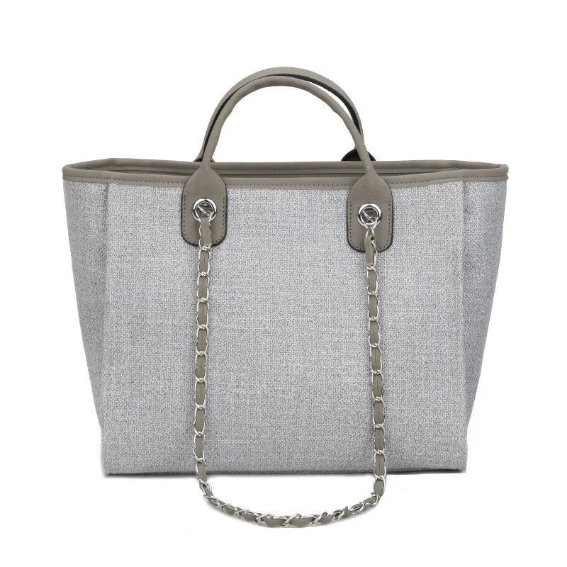 Duża Damska Torebka Canvas – Shopper na Ramię i Crossbody z Łańcuszkiem