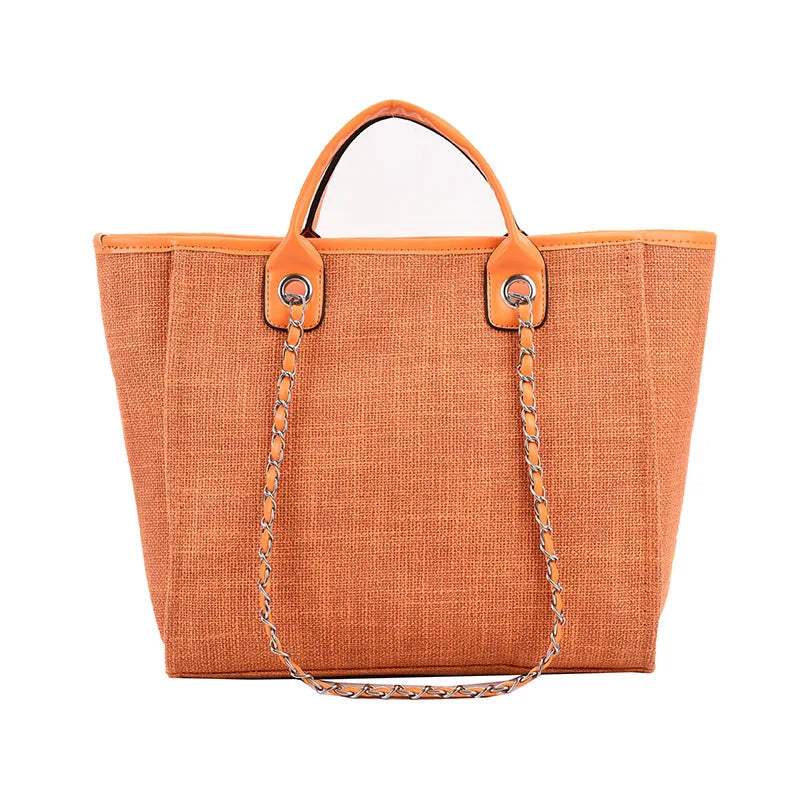Duża Damska Torebka Canvas – Shopper na Ramię i Crossbody z Łańcuszkiem