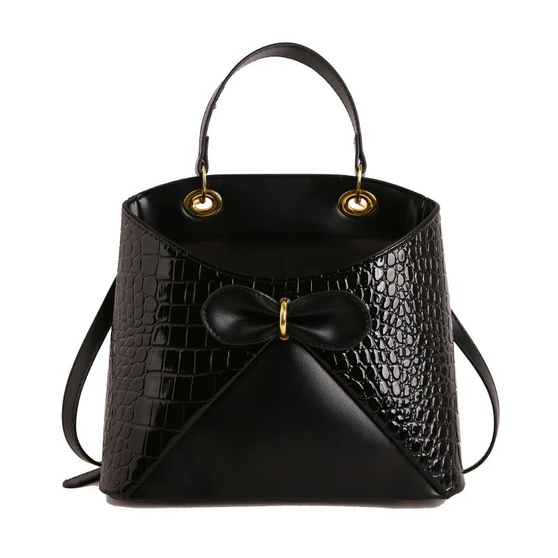 Elegancka damska torebka z kokardą – shopper na ramię i crossbody z ekoskóry