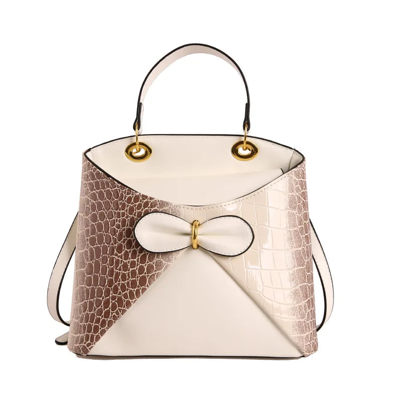 Elegancka damska torebka z kokardą – shopper na ramię i crossbody z ekoskóry